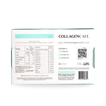 Marine Collagen Liquid box back label with ingredients and nutritional information