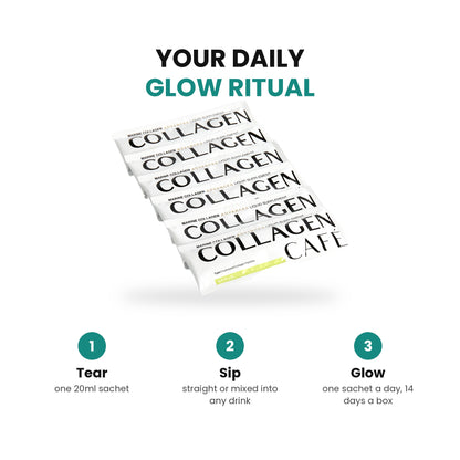 Your daily glow ritual: tear, sip, glow, one sachet a day